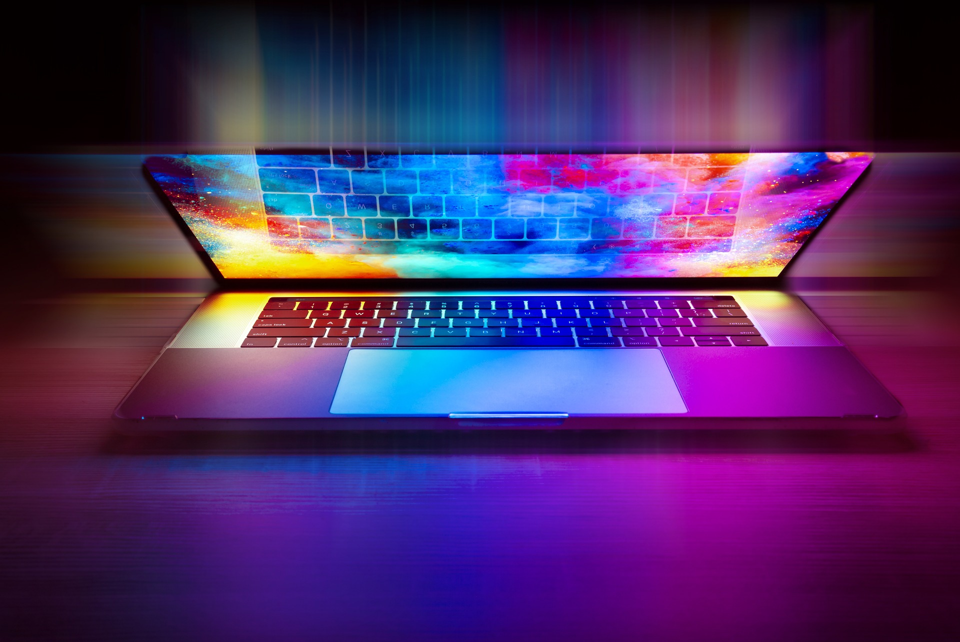 storytelling marketing from a laptop emitting colorful lights